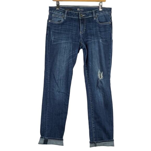 KUT from the Kloth 6 Dark Wash Mid Rise Distressed Boyfriend Jeans #KP176MA5SF - Picture 2 of 11